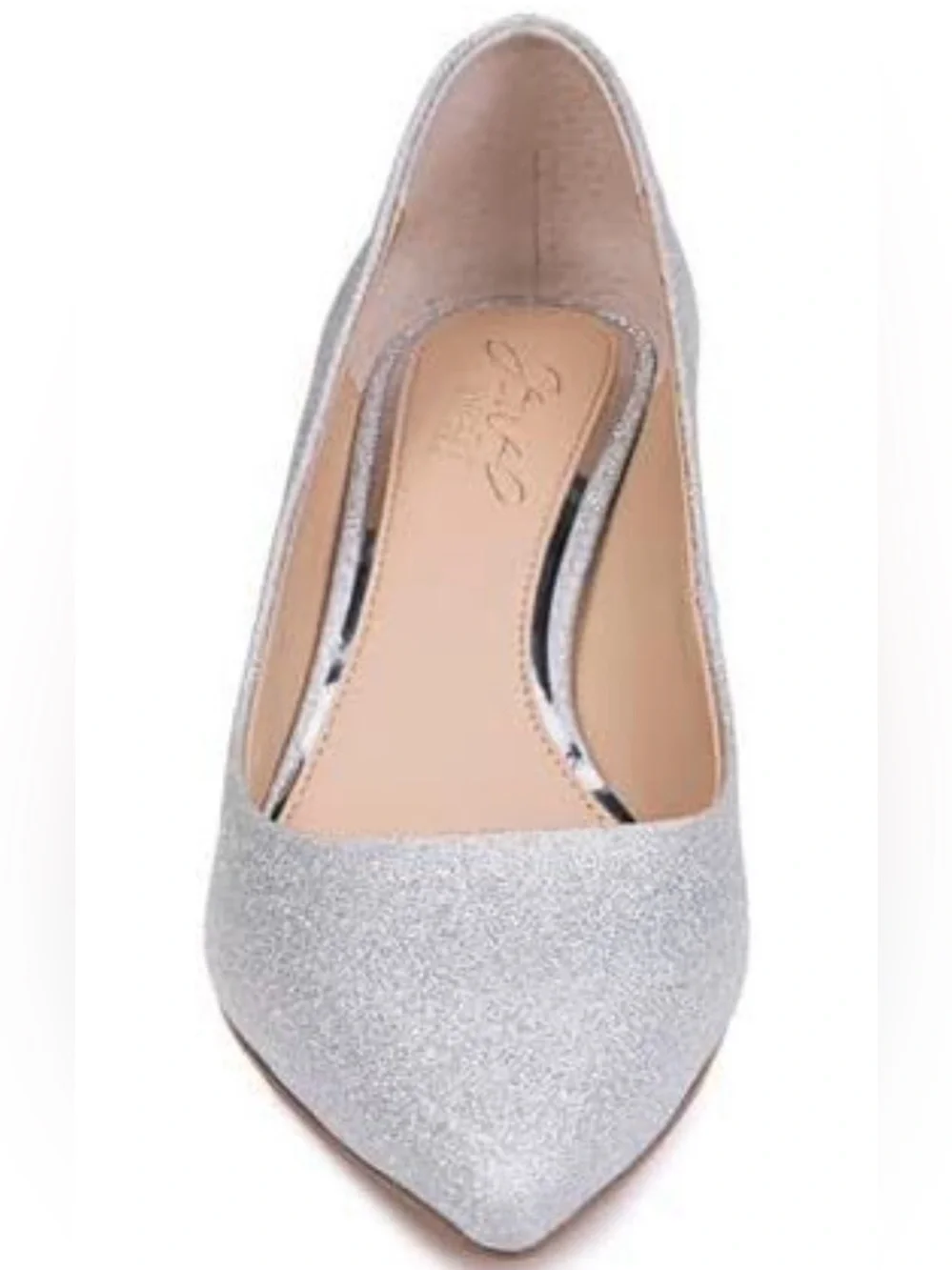 Jewel Badgley Mischka Women’s Silver Glitter Pointed Toe Kitten Heel Pumps US 8